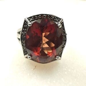Red Labradorite & Red Diamond Accent Rhodium Over Sterling Silver Ring 3.59ctw